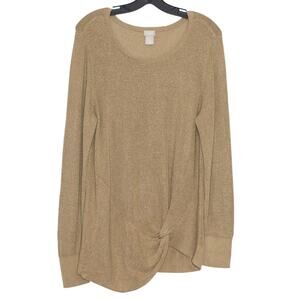 Chicos Sweater Side Twist Minimalist Neutral Workwear Quiet Luxury Gold 2 Large